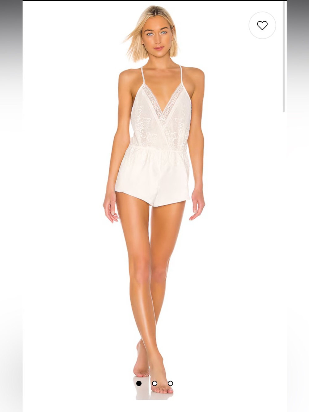 Lace-Trim Plunge Romper in White